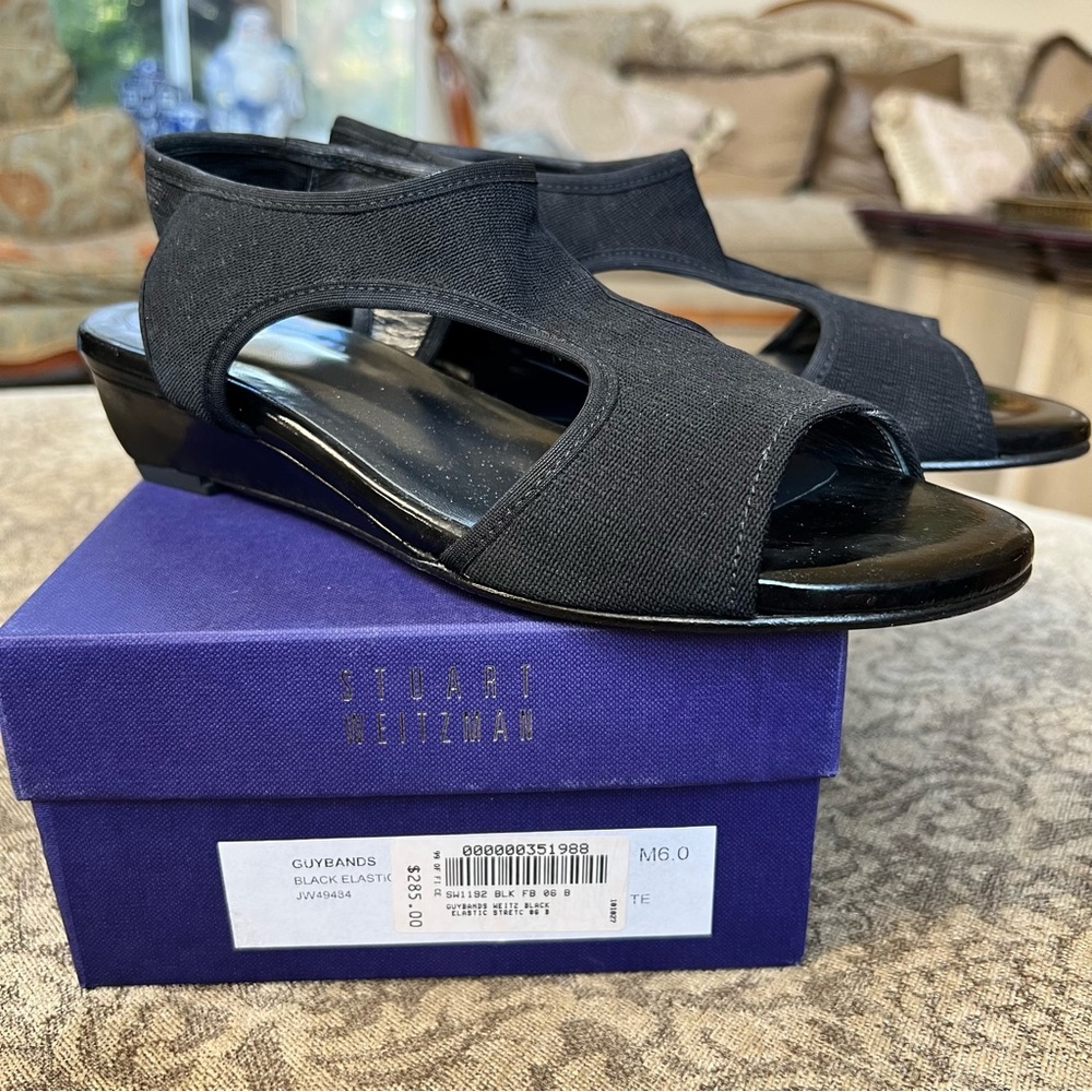 Vintage Stuart Weitzman Skybands Black Elastik Sandal Shoes Size 6